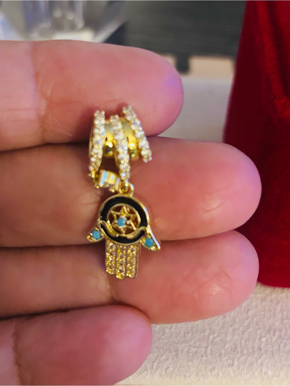 Goldfilled Hamsa Hand Pendant Necklace with Turquoise Accents - Women Jewelry
